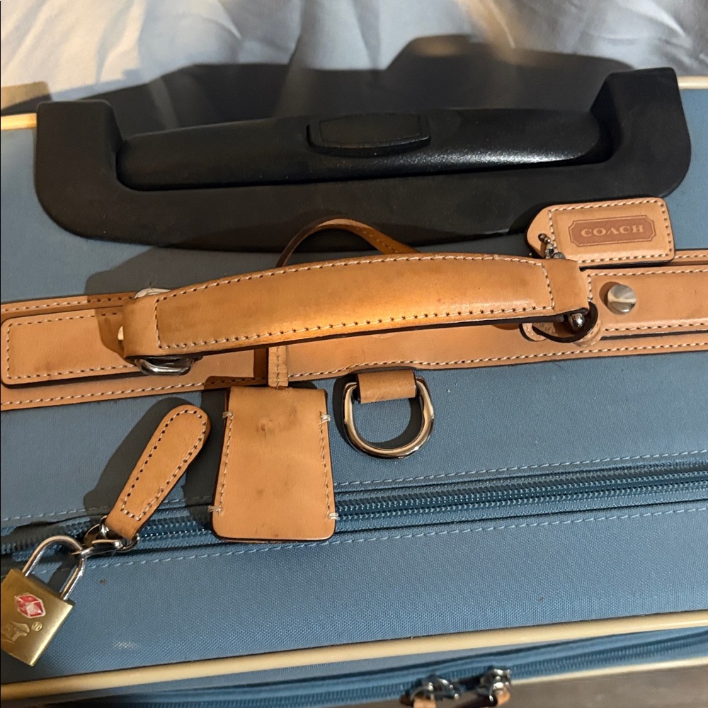 Coach Blue Canvas Heritage Stripe Rolling Luggage Suitcase - Picture 2 of 9